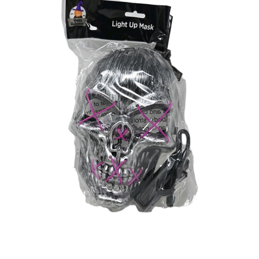 Old East Main Co Gray with Purple Trim Light Up Ghost Mask Halloween New